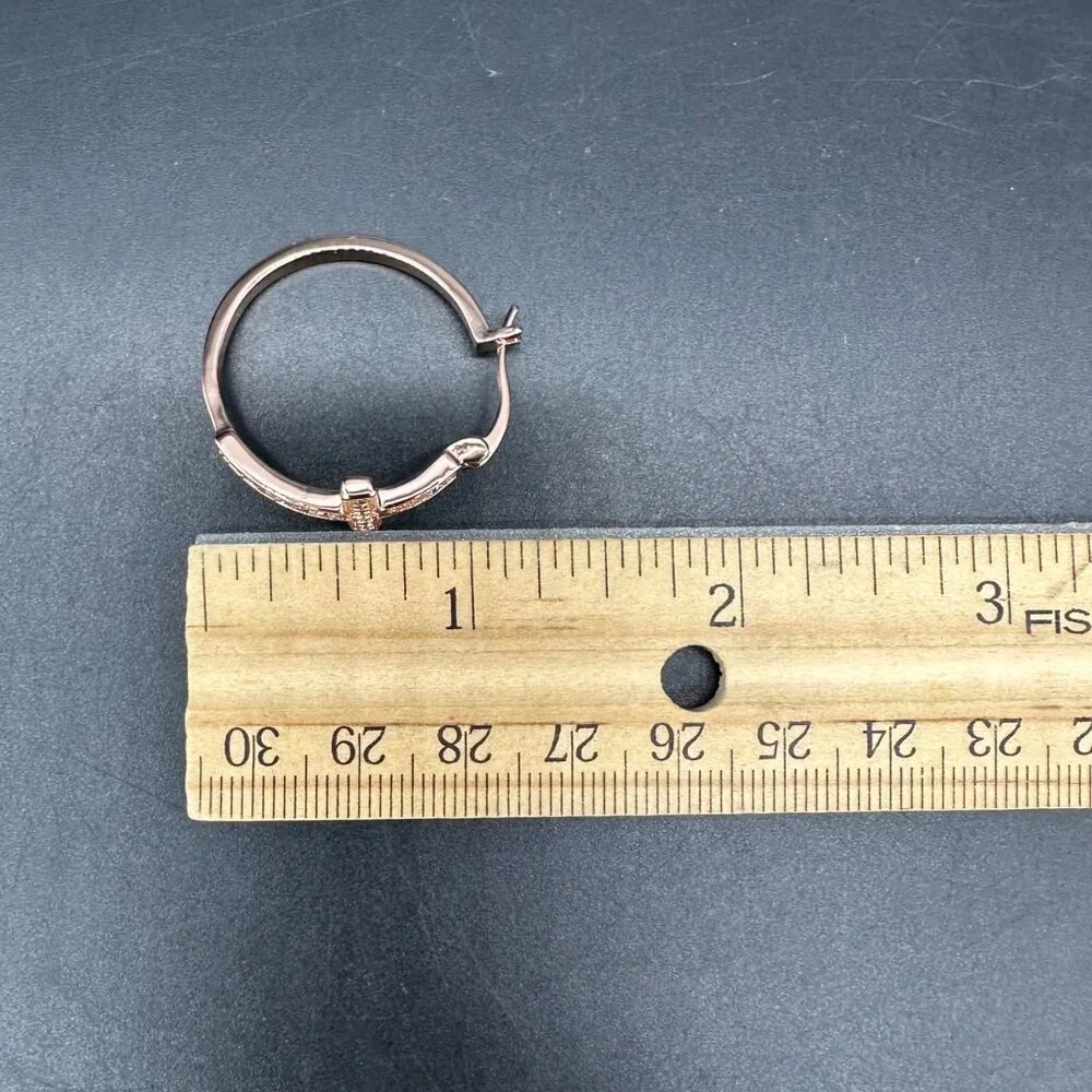 Cross Hoop Earrings Rose Gold Color Rhinestone Bling Jewelry Religious - Picture 7 of 7